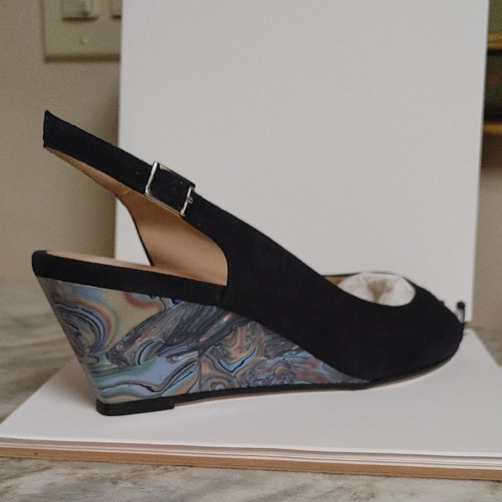 Ron White Navy Suede Jadinen Wedge Slingback Open Toe Shoe Size 41